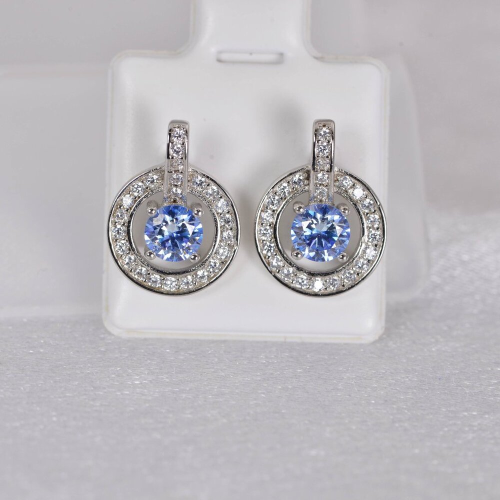 NWT Certified 1.0 ctw Sea Blue Halo Stud Earrings 925 Sterling